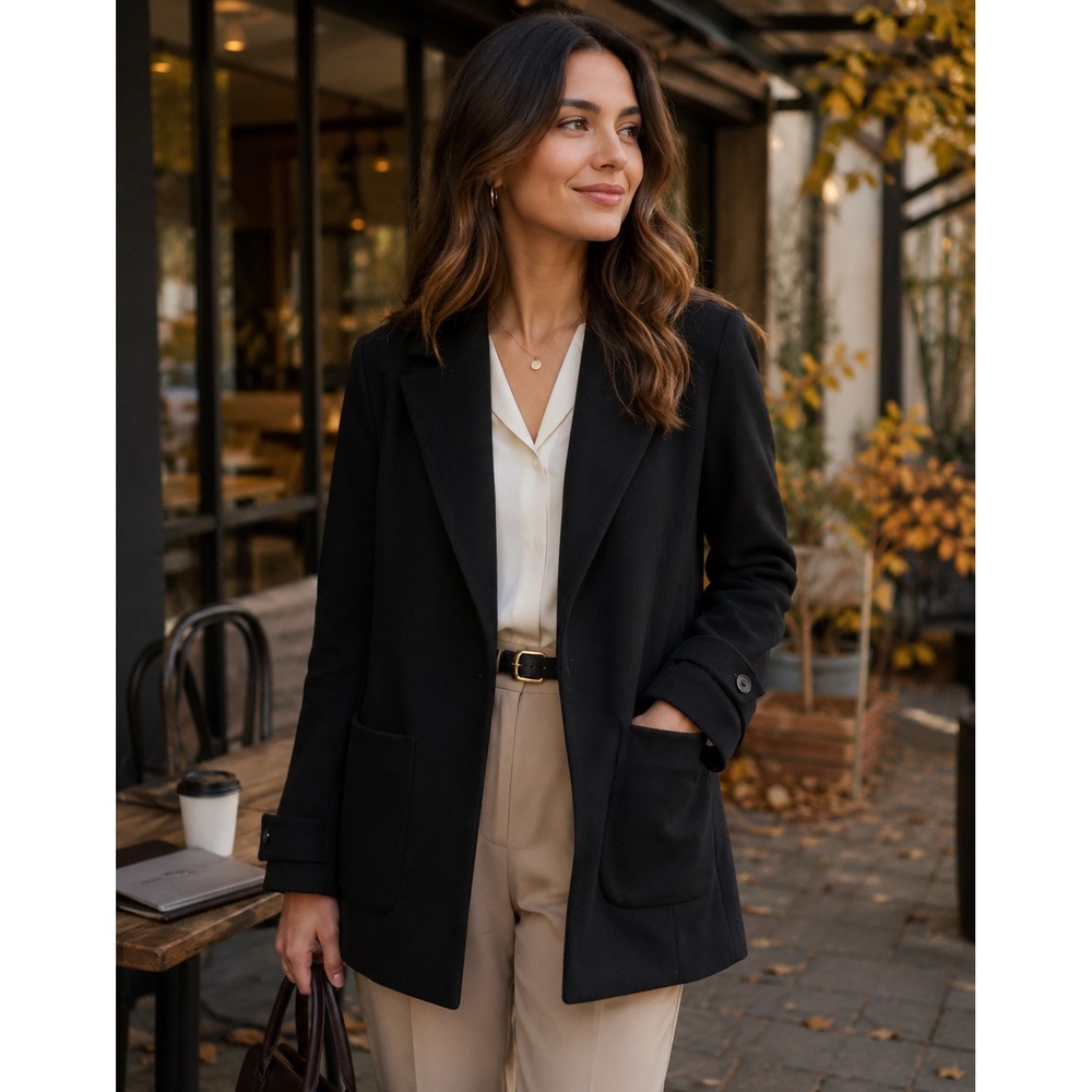 Max Mara Black Open Front Notch Lapel Blazer Coat Made in‎ Italy WM's Medium EUC
